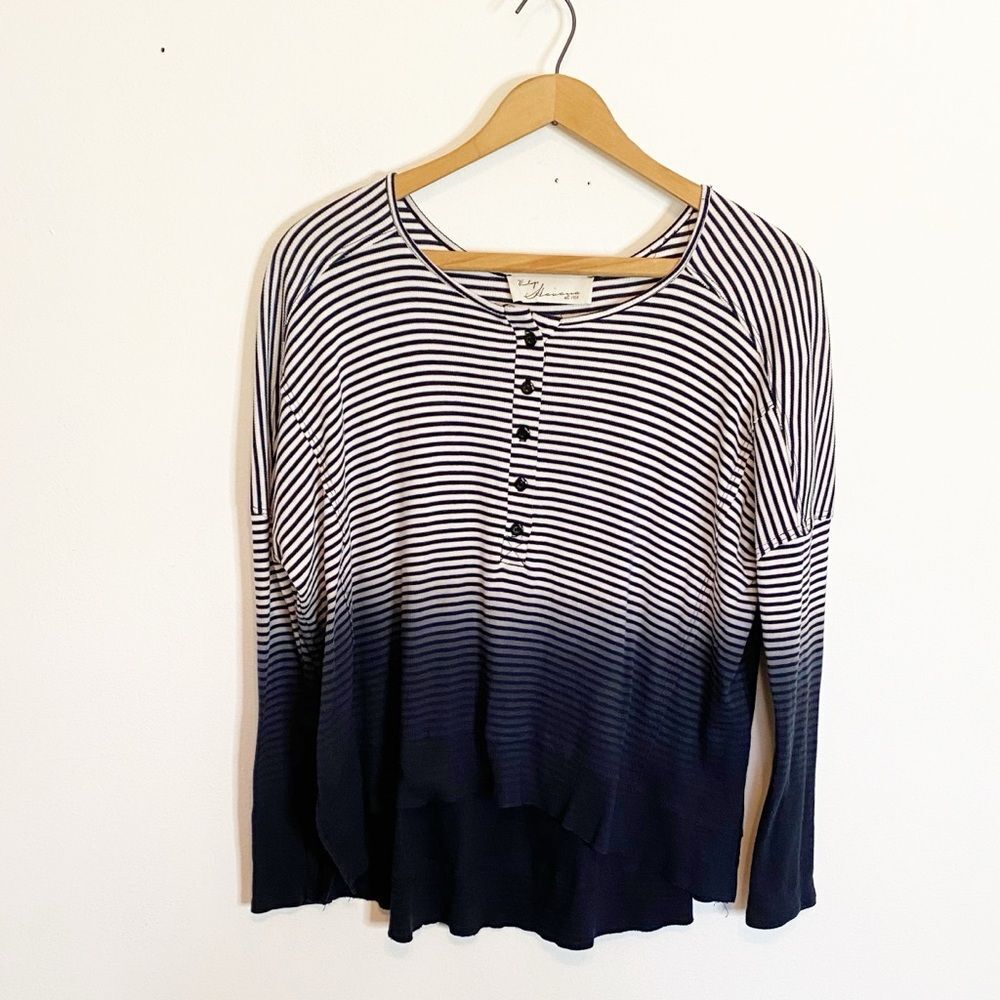 Vintage Havana Dip Dye Stripe Henley Top Oversized